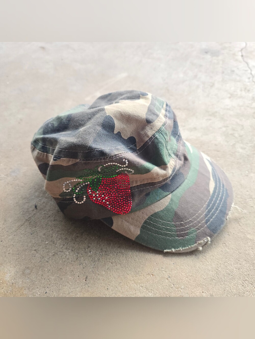 Vtg Y2k Bling Strawberry Camo. CAP